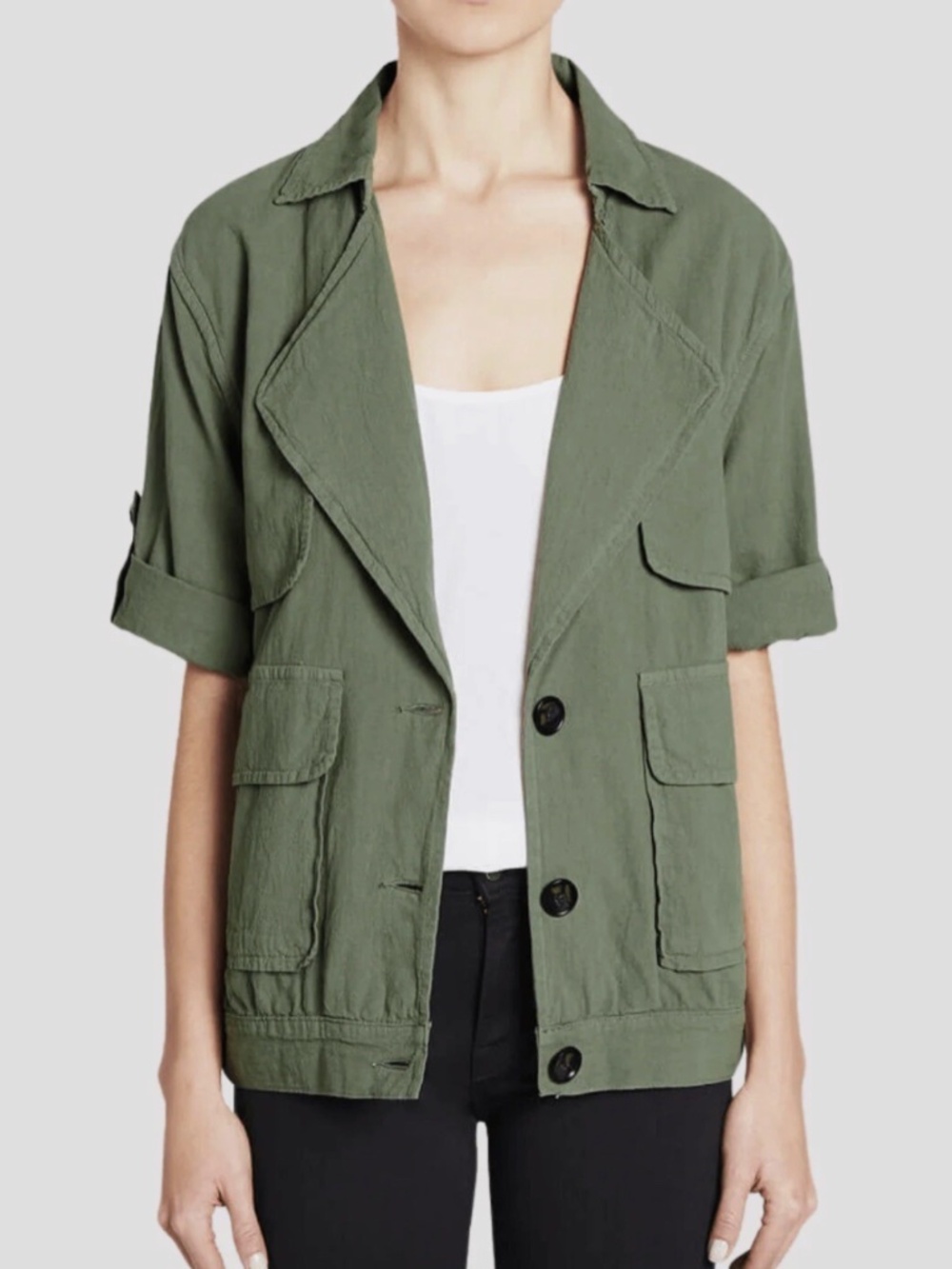 NWT $388 Frame Denim – 'Le Oversized' Crop Sleeve Utility Jacket OLIVE - XS!